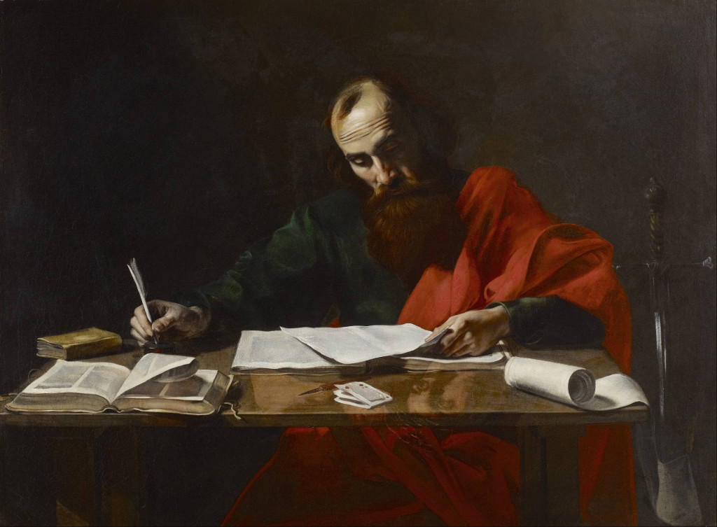 Saint Paul Writing His Epistles, Attributed to Valentin de Boulogne (1591–1632) (From Wikimedia Commons)