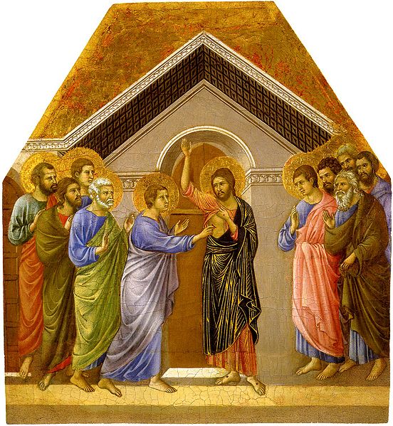 The Maesta Altarpiece - The Incredulity of St. Thomas, Duccio, 1308 (From Wikimedia Commons)