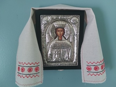 Decorative cloth around a framed icon