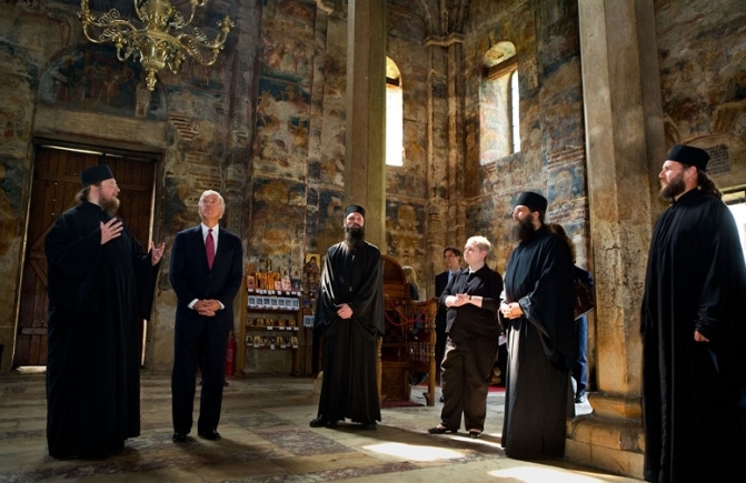 Joe Biden on a tour of Decani Monastery in Kosovo (From Wikimedia Commons)